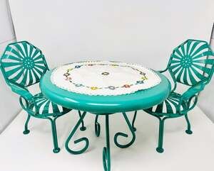 American girl Kit Sunburst 1930’s Table & Chair Set Teal Metal 18 inch dolls